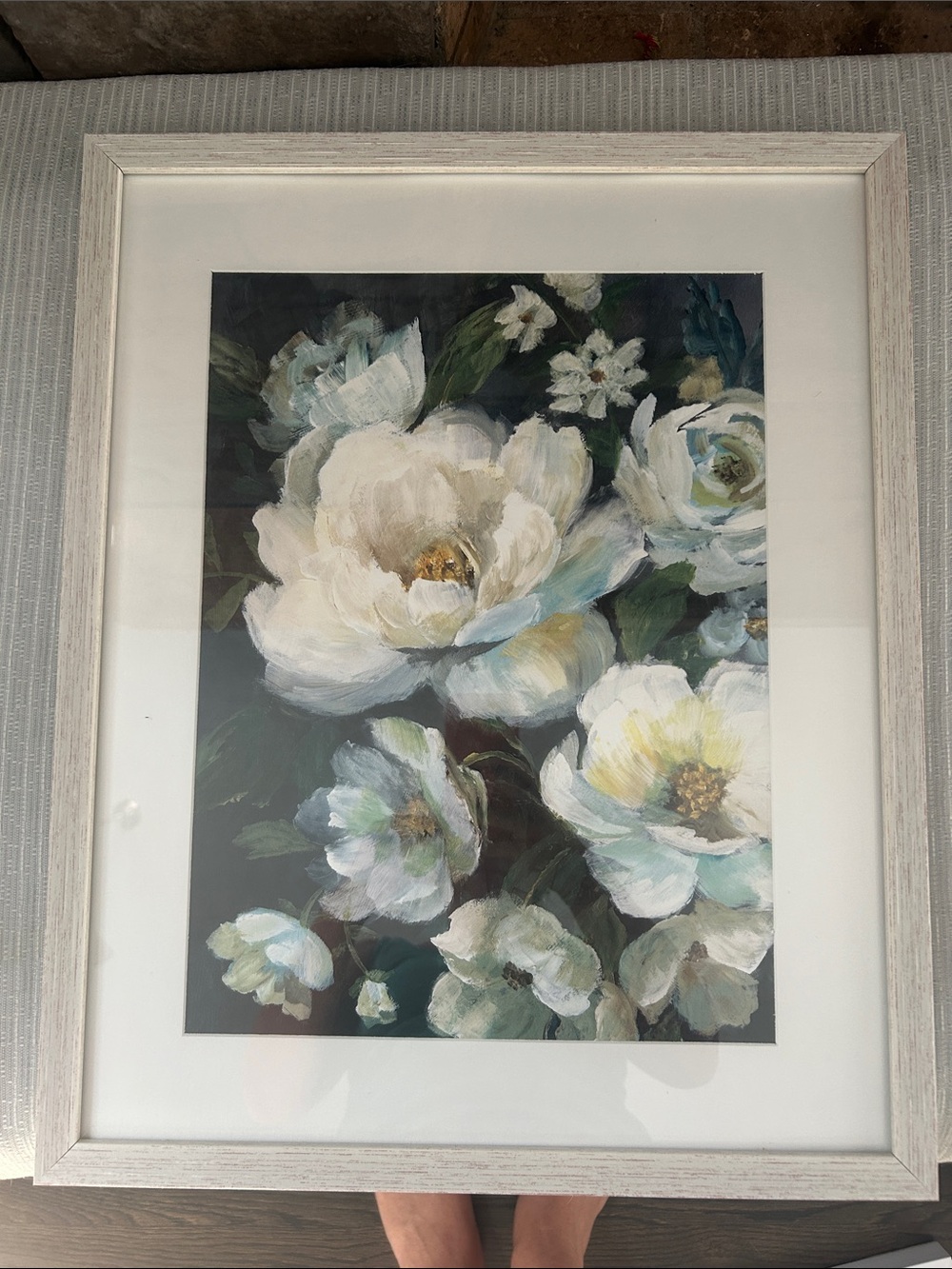 White Floral Framed Wall Art - Neutral Peony Print